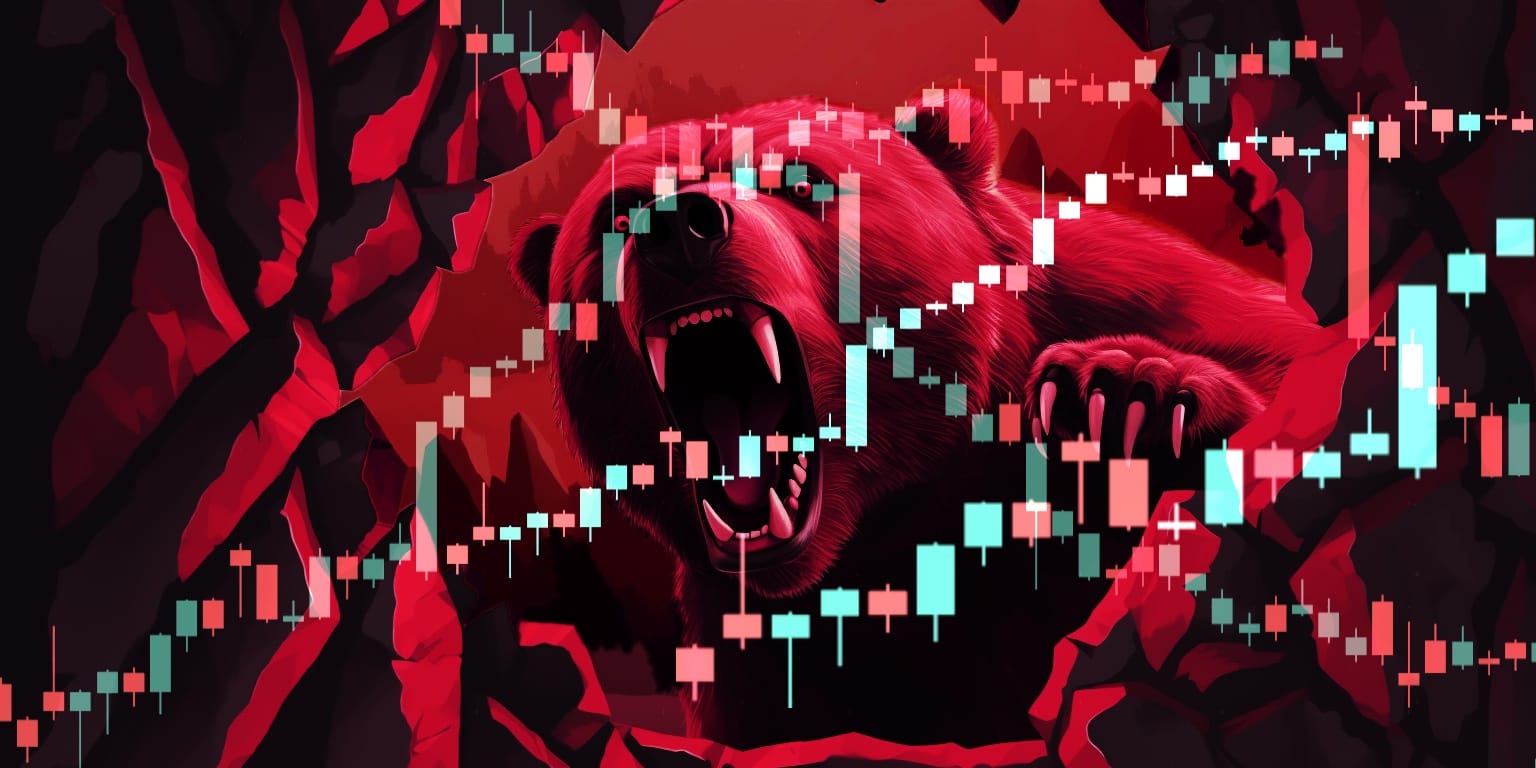 vector illustration of a bear with an overlay of candlestick charts
